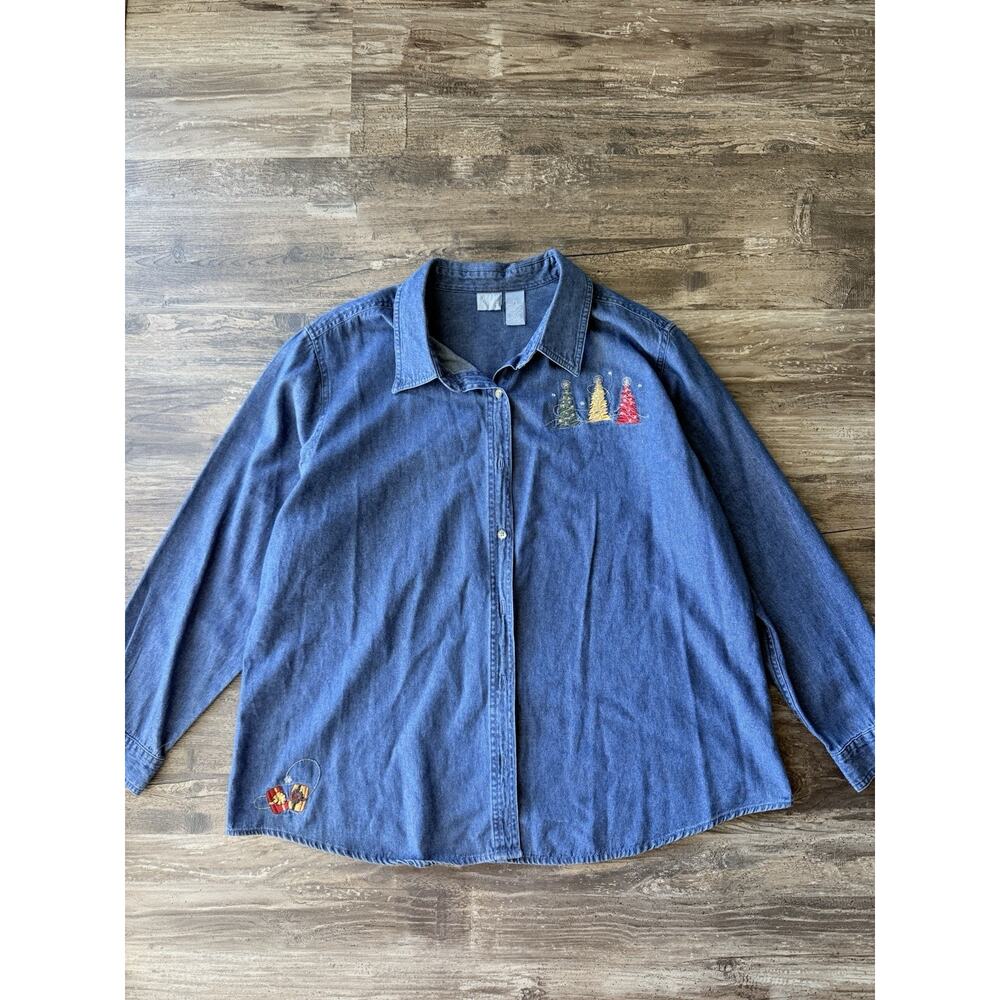 Plus Size Christmas Holiday Jean Jacket (Size 2XL)